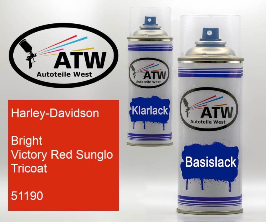 Harley-Davidson, Bright Victory Red Sunglo Tricoat, 51190: 400ml Sprühdose + 400ml Klarlack - Set, von ATW Autoteile West.